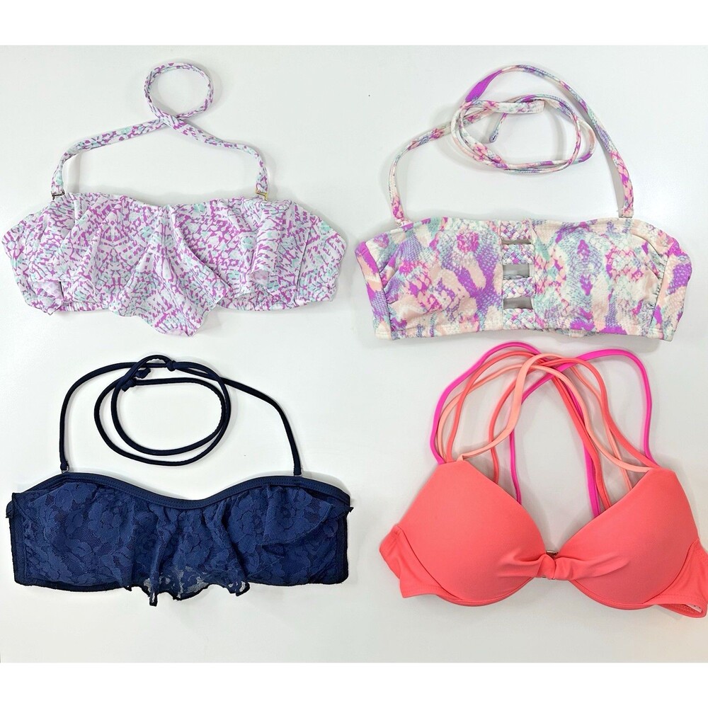 LOT Swimwear Bikini Tops 4 Pc Xsmall Small Swimsuits String Lace Pads HOLLISTER